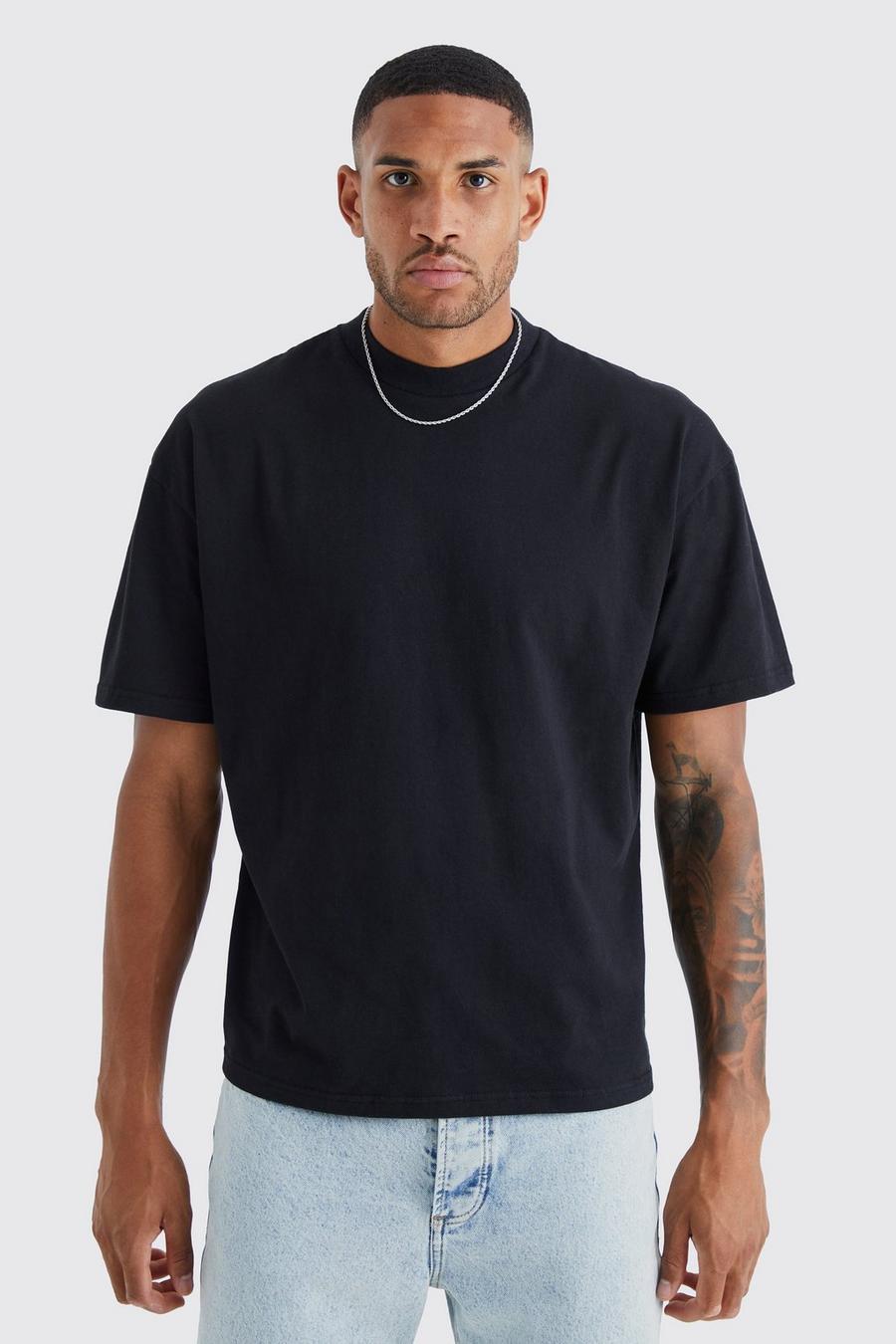 T-shirt Tall oversize pesante con girocollo esteso, Black