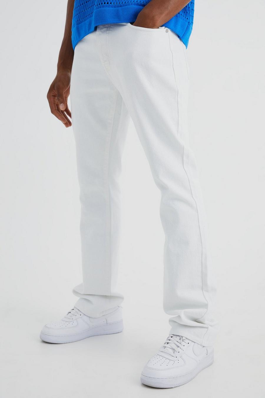 Jeans a zampa Slim Fit in denim rigido, White
