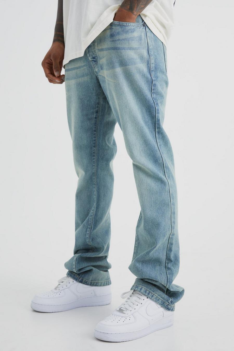 Jeans a zampa Slim Fit in denim rigido, Antique blue