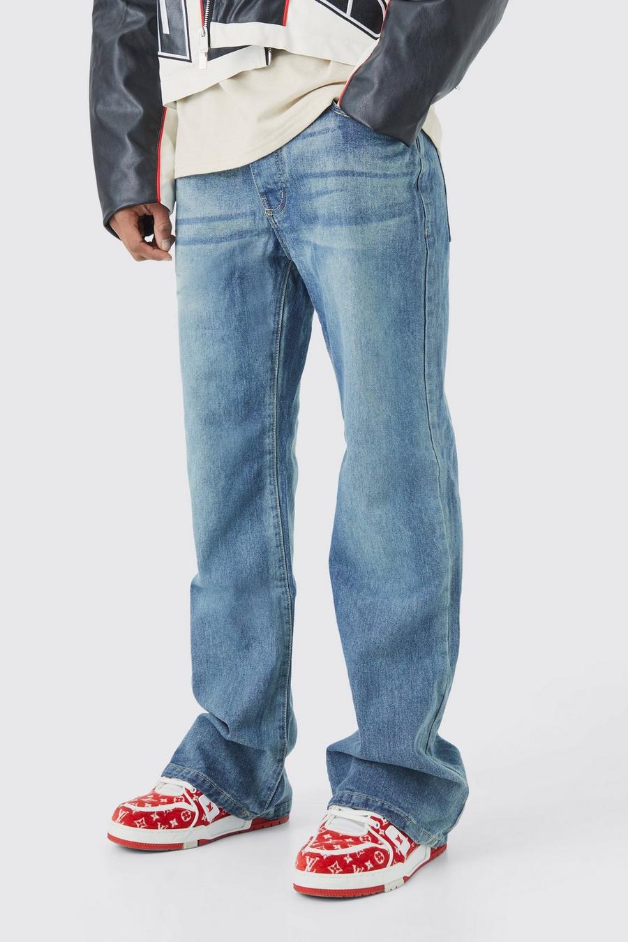 Jeans a zampa rilassati in denim rigido, Vintage blue