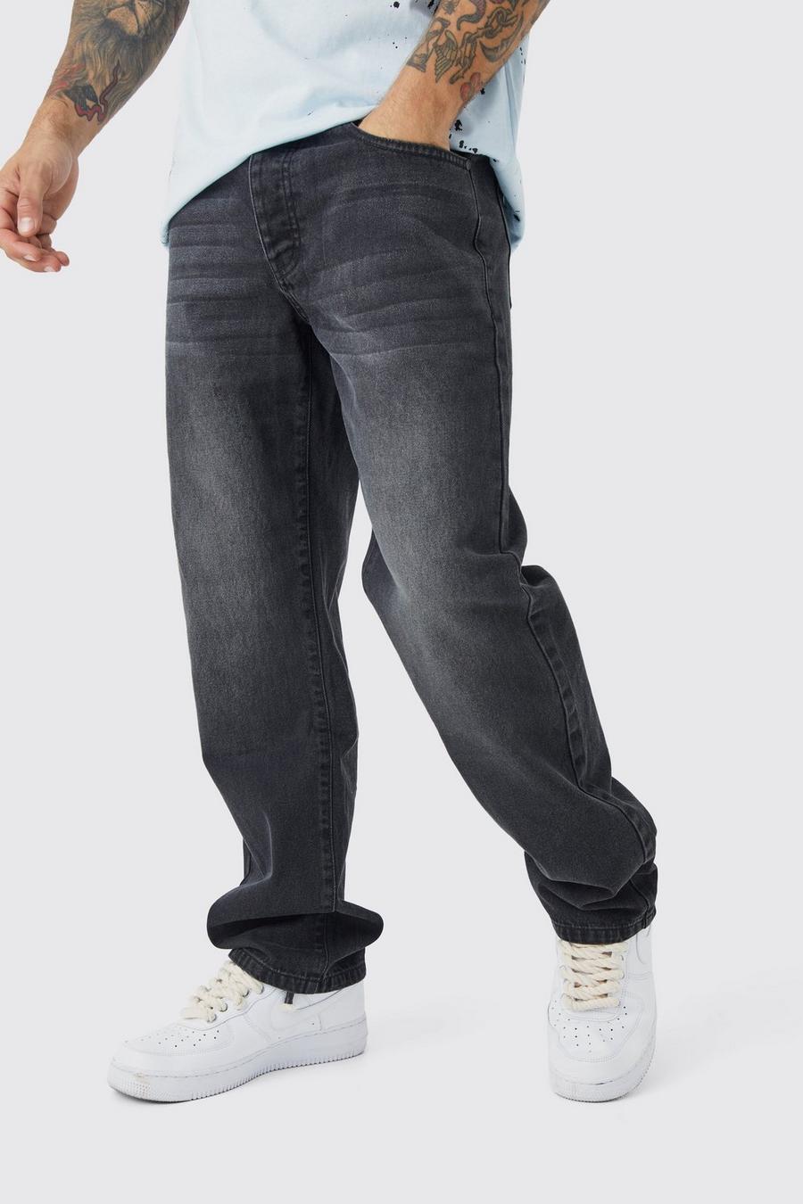 Washed black Jeans i rigid denim med ledig passform