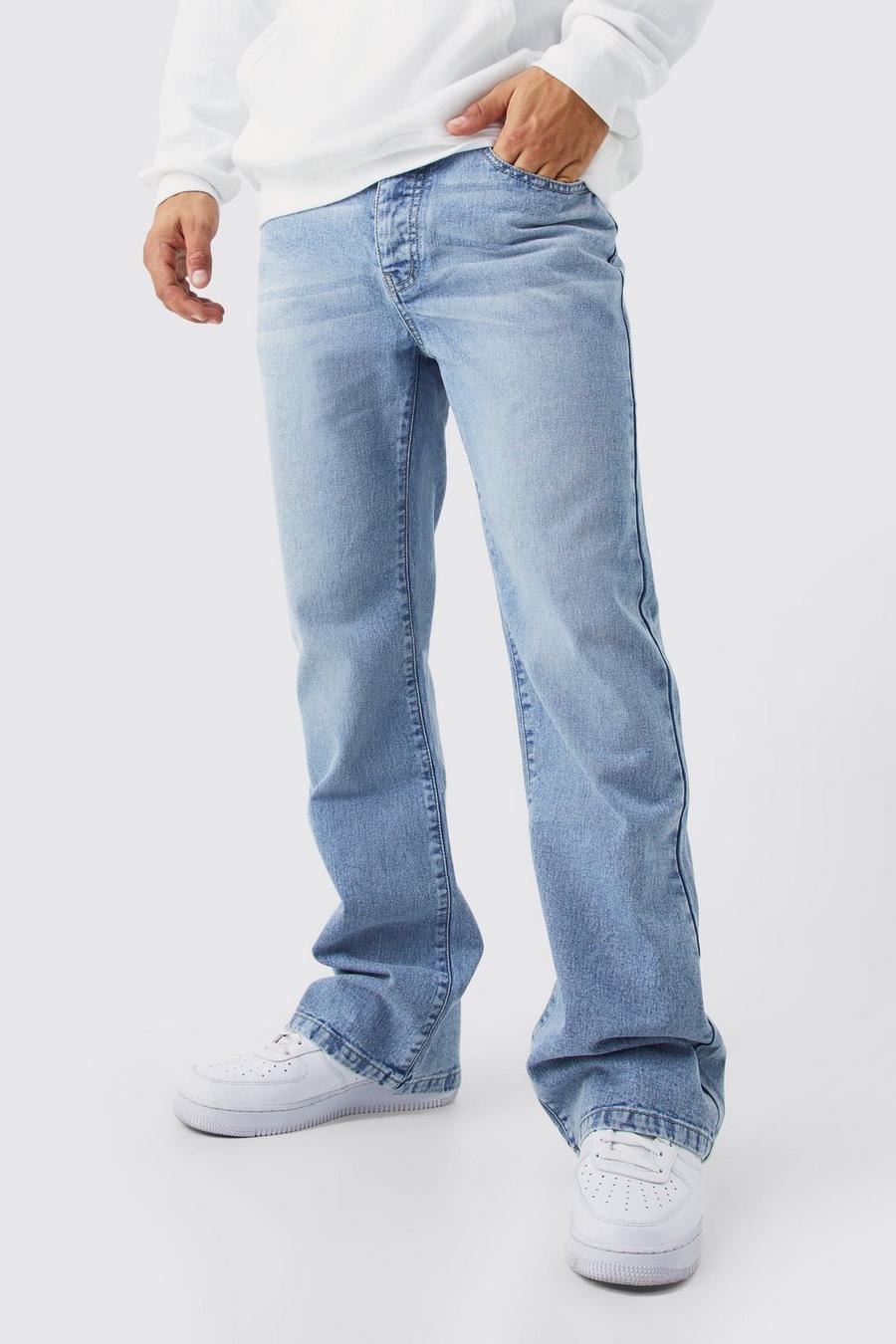 Jeans a zampa rilassati in denim rigido, Light blue