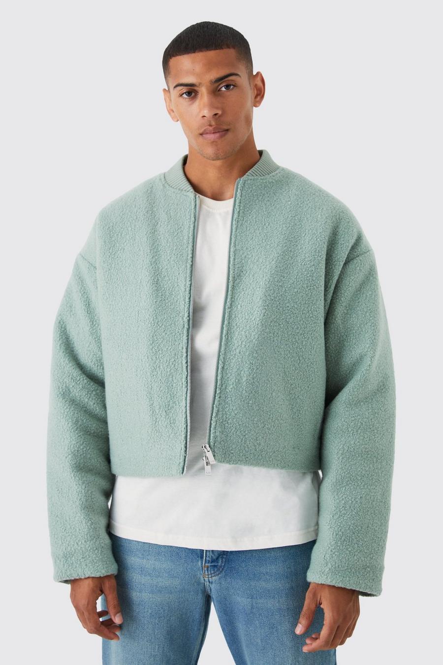 Sage Boucle Textured Padded Bomber image number 1