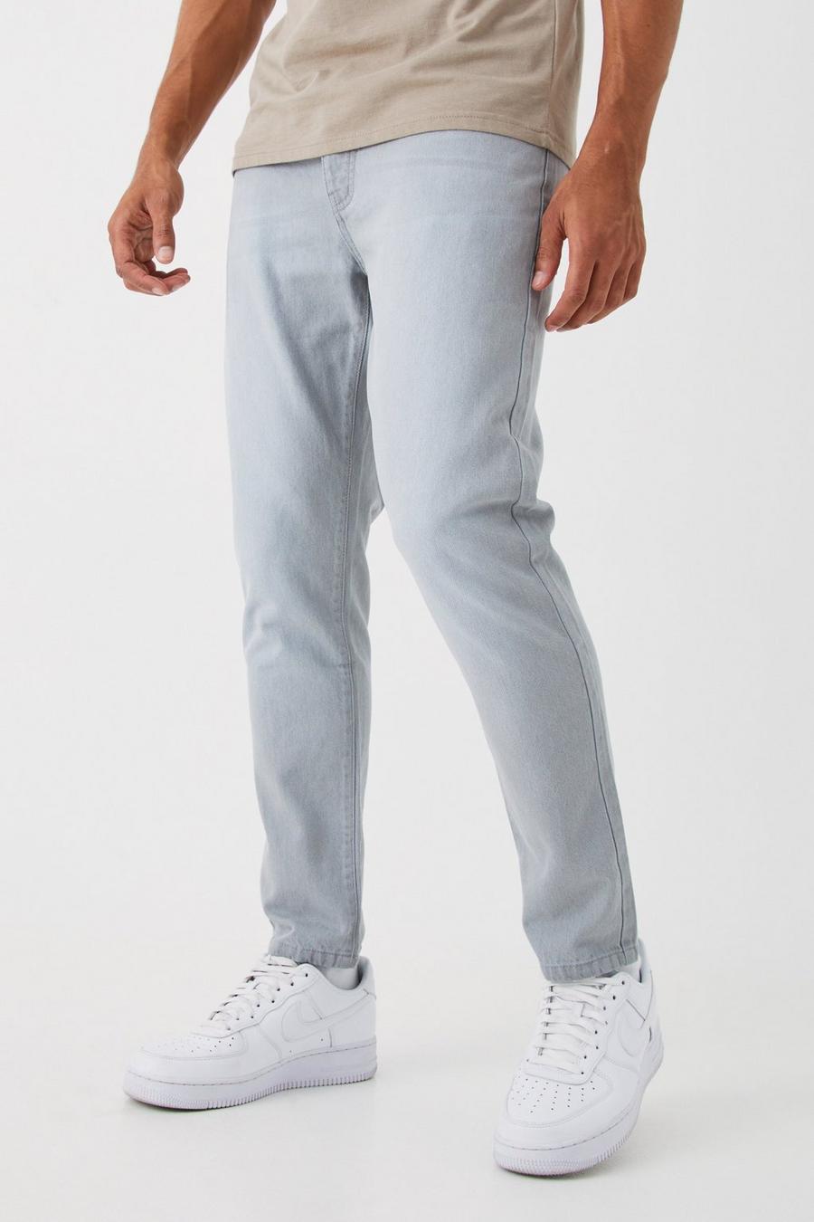Ice grey Tapered jeans i rigid denim