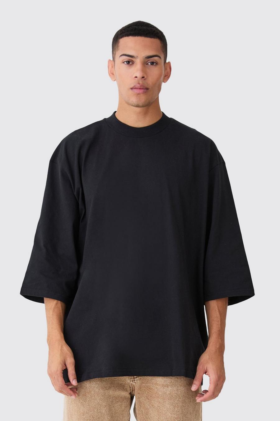 T-shirt super pesante oversize con girocollo esteso, Black