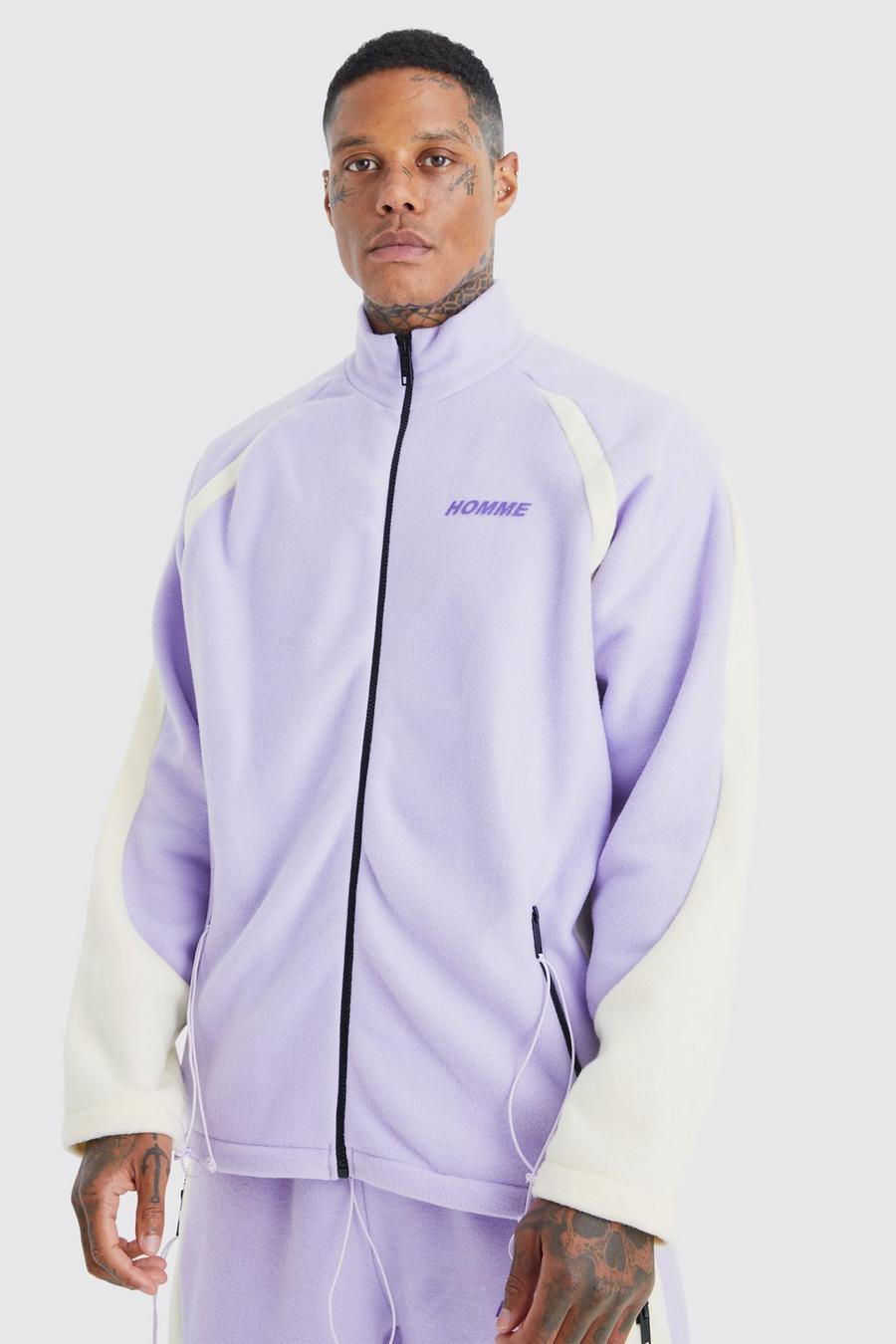 Lilac Oversized Colour Block Polar Fleece Track Top 