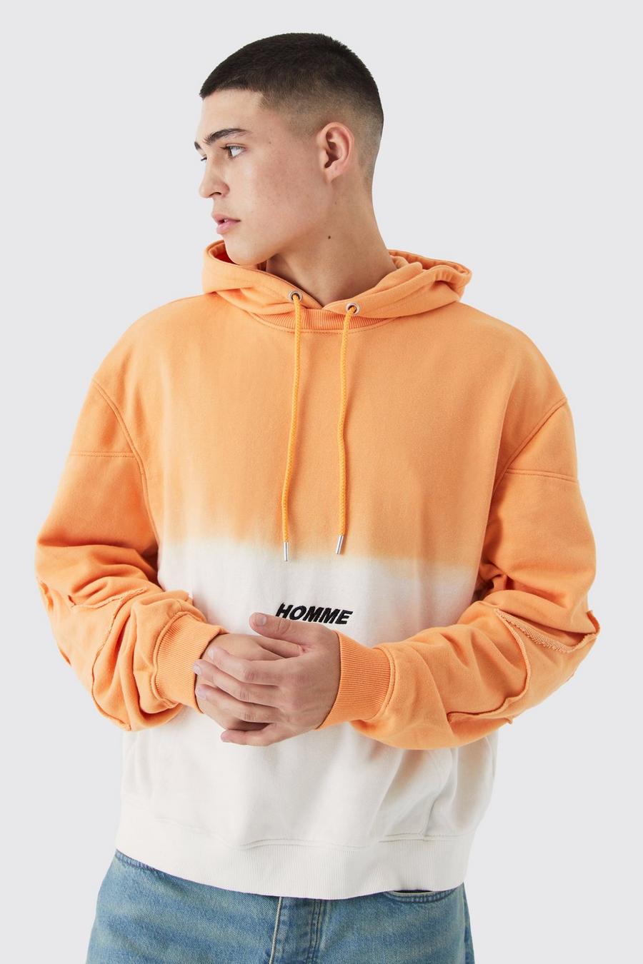 Orange Homme Oversize hoodie med ombréeffekt