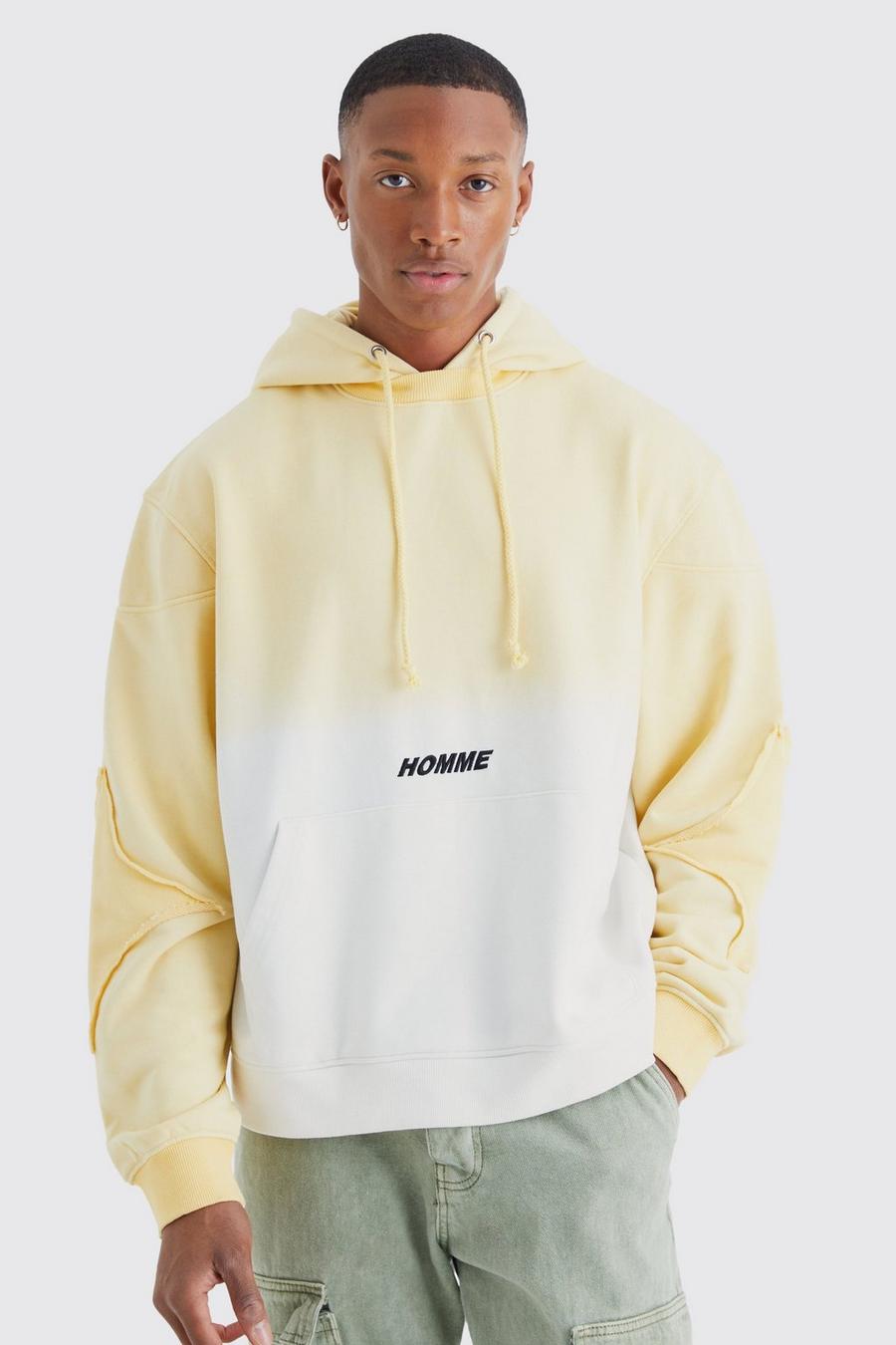 Yellow Oversized Boxy Ombre Homme Hoodie 