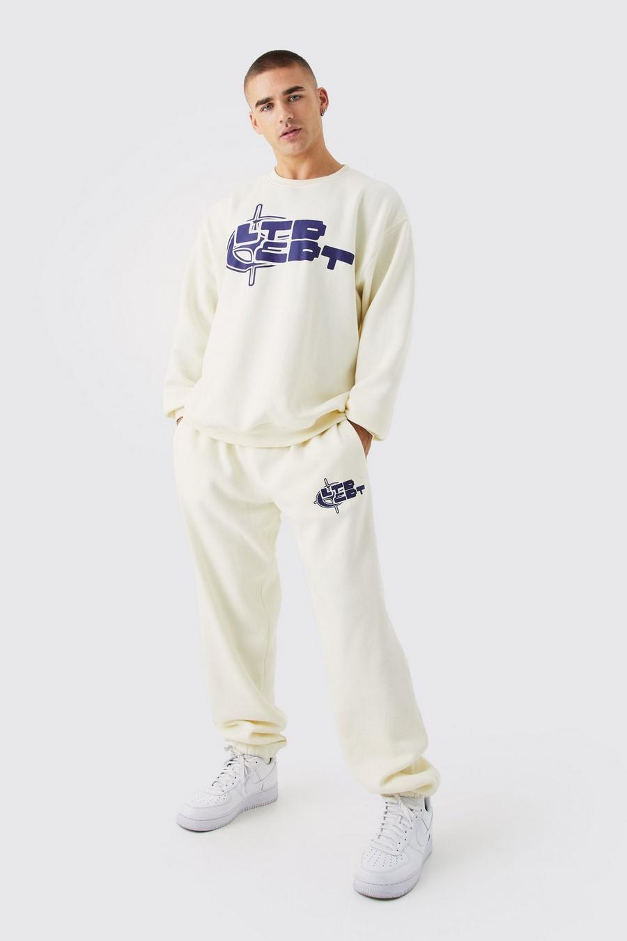 Oversize Sweatshirt-Trainingsanzug mit On Target Print, Ecru