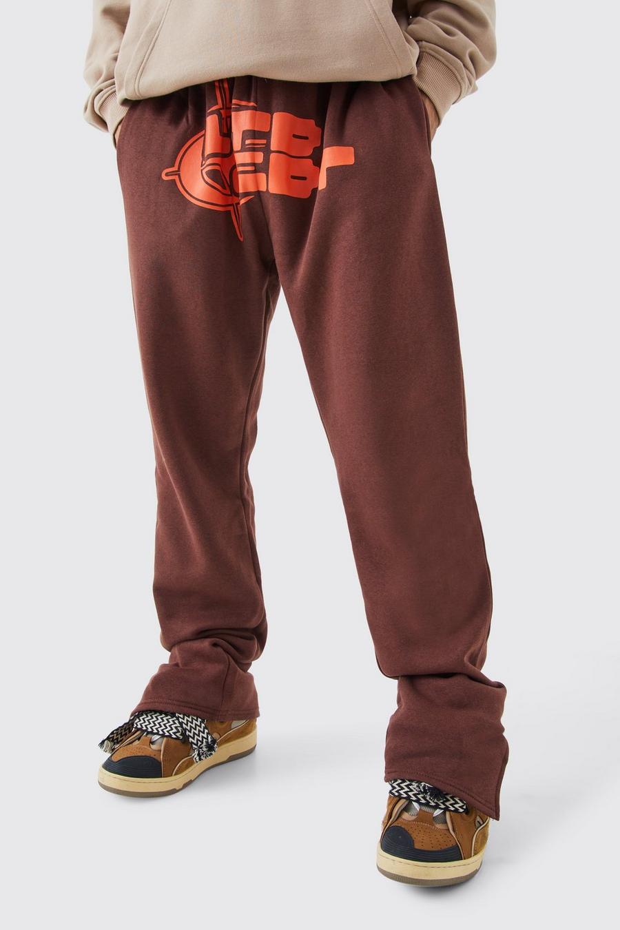 Pantaloni tuta con grafica Target e spacco sul fondo, Chocolate image number 1