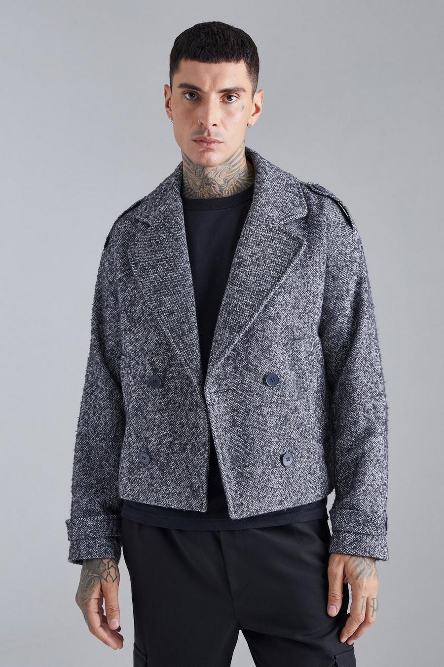 Charcoal Boxy Salt & Pepper Wool Look Overcoat