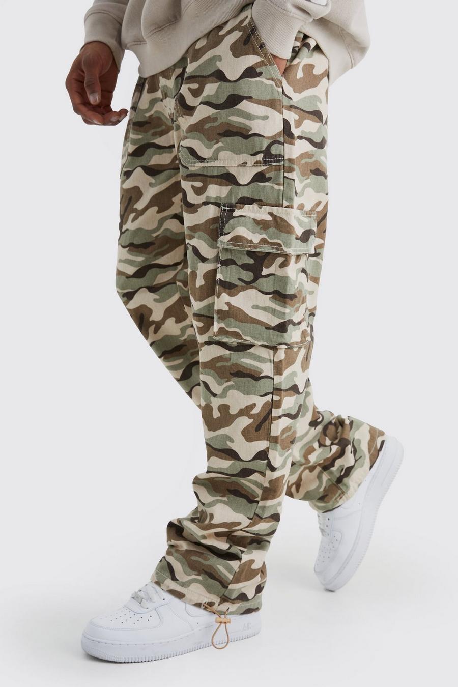 Pantalon cargo ample imprimé camouflage, Sand