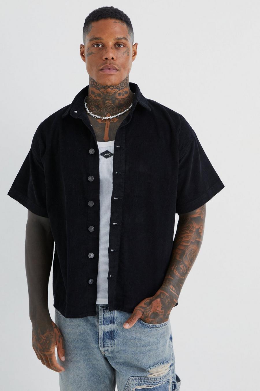 Black Boxy Fit Cord Shirt image number 1