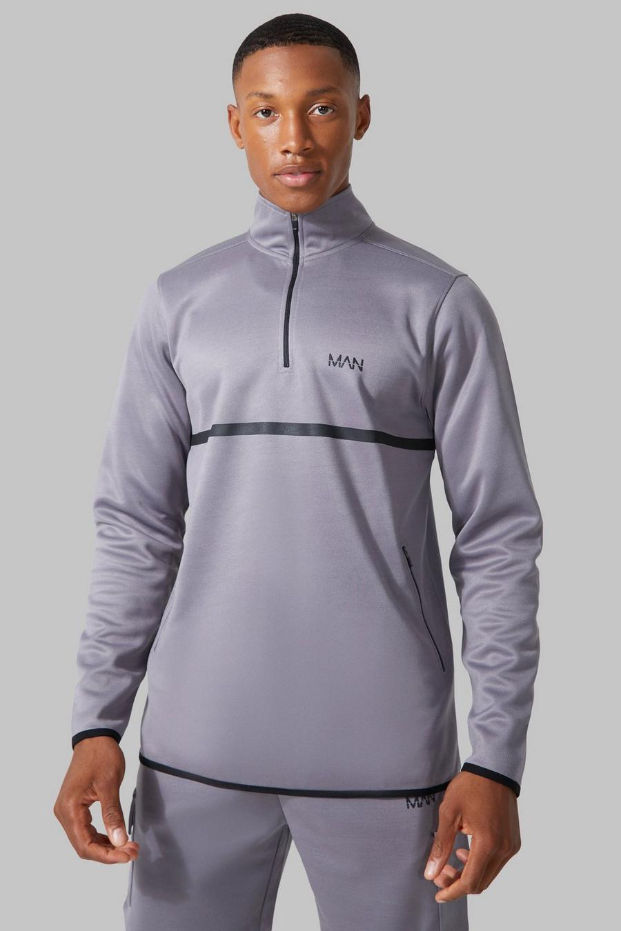 Charcoal Active Tape Detail Funnel Neck 1/4 Zip