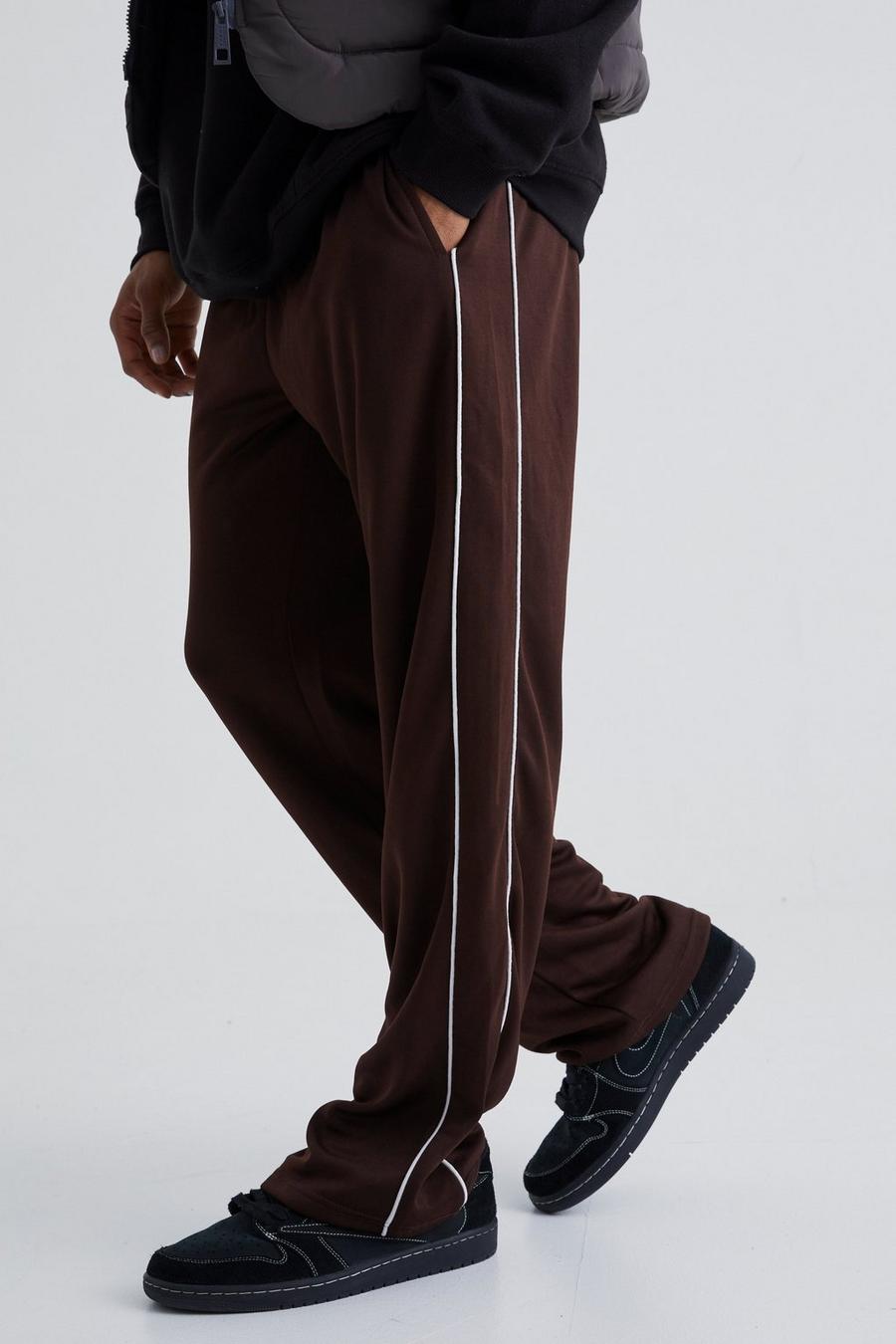 Pantalón deportivo de tejido por urdimbre con pernera ancha, Chocolate