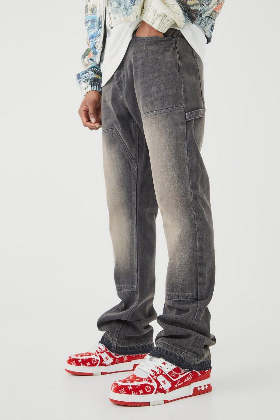 Grey Onbewerkte Flared Slim Fit Utility Jeans