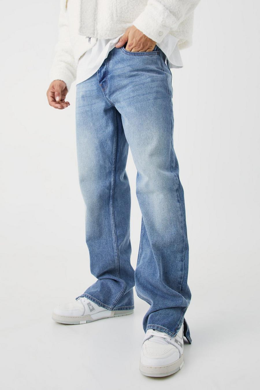 Jeans rilassati in denim rigido con zip sul fondo, Antique blue