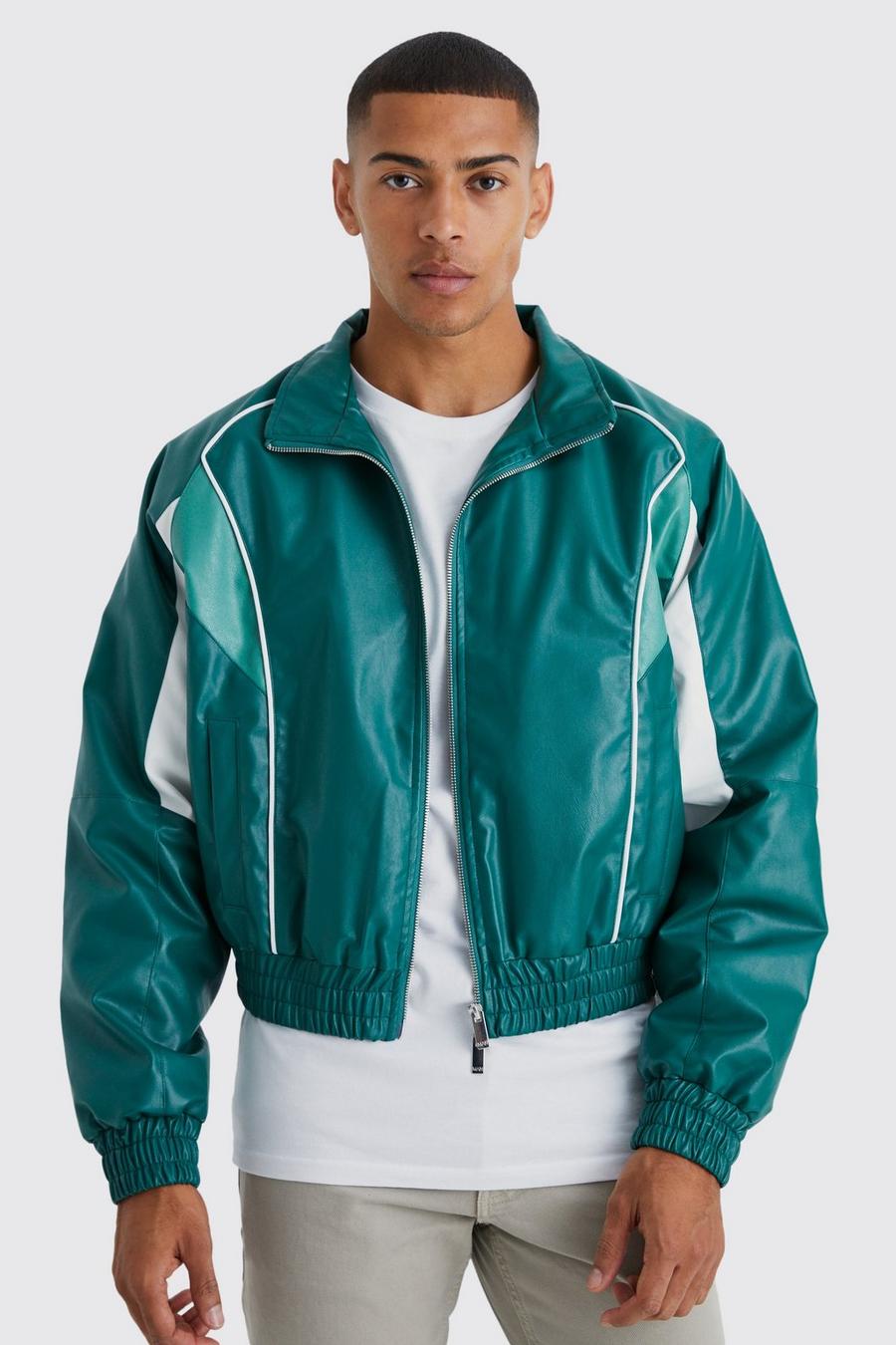 Green Boxy Pu Panelled Bomber image number 1