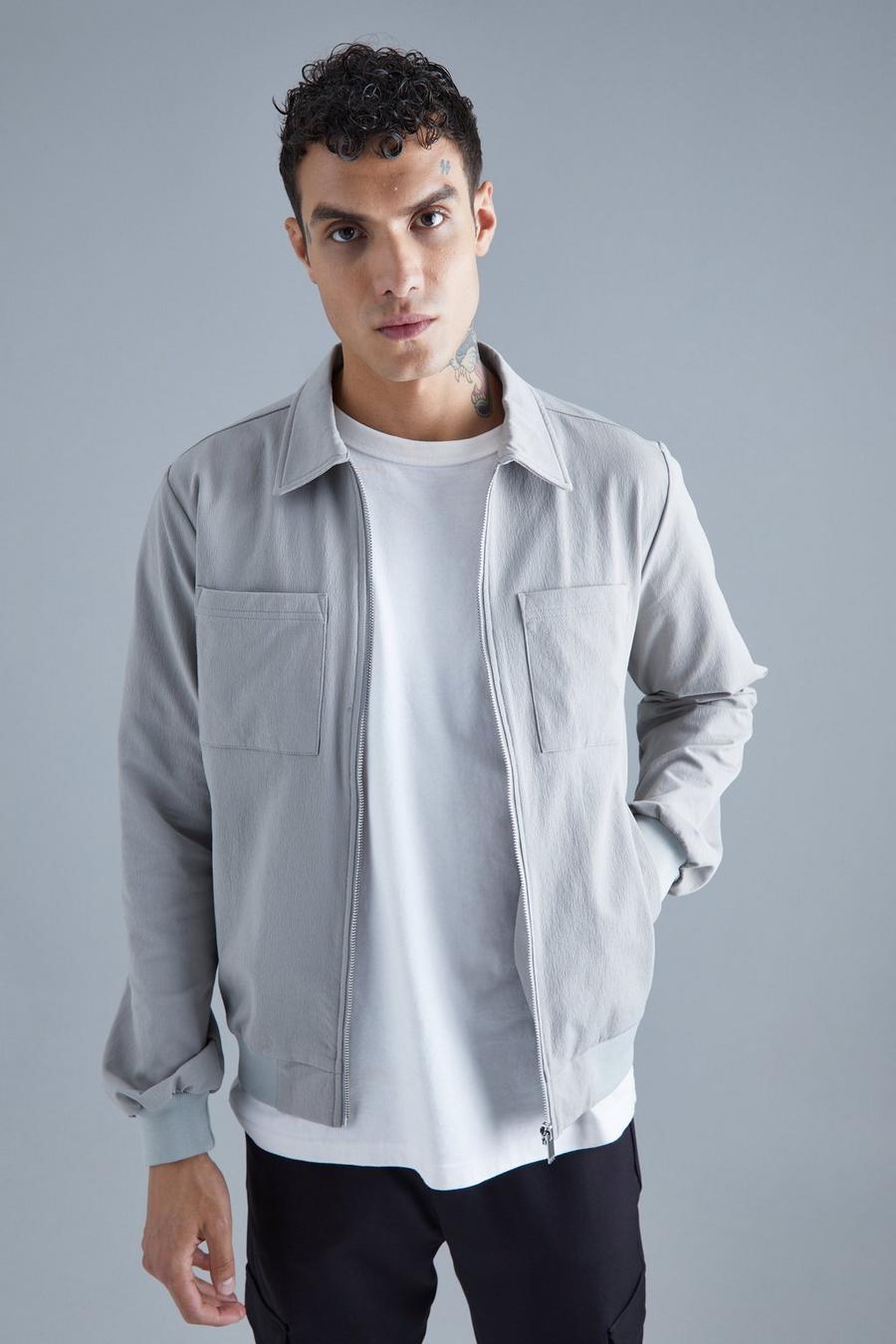 Grey Technical Stretch Harrington With Patch Pockets image number 1