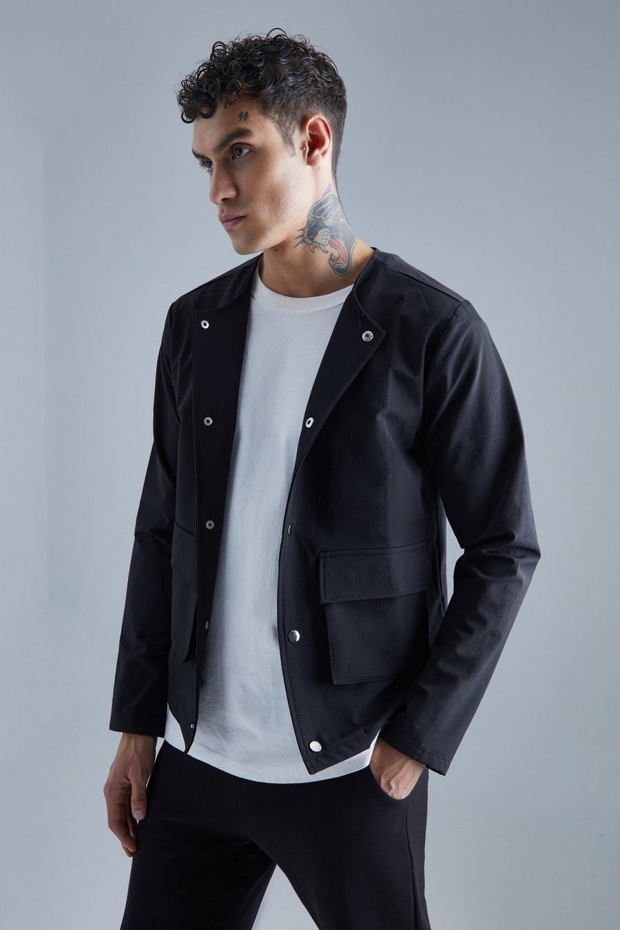 Black Collarless Technical Stretch Bomber image number 1