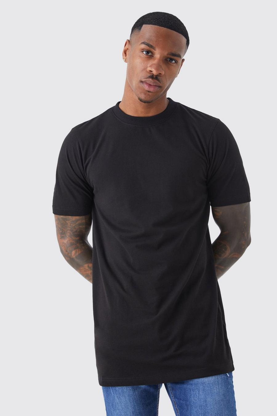 Camiseta básica larga con cuello de caja, Black