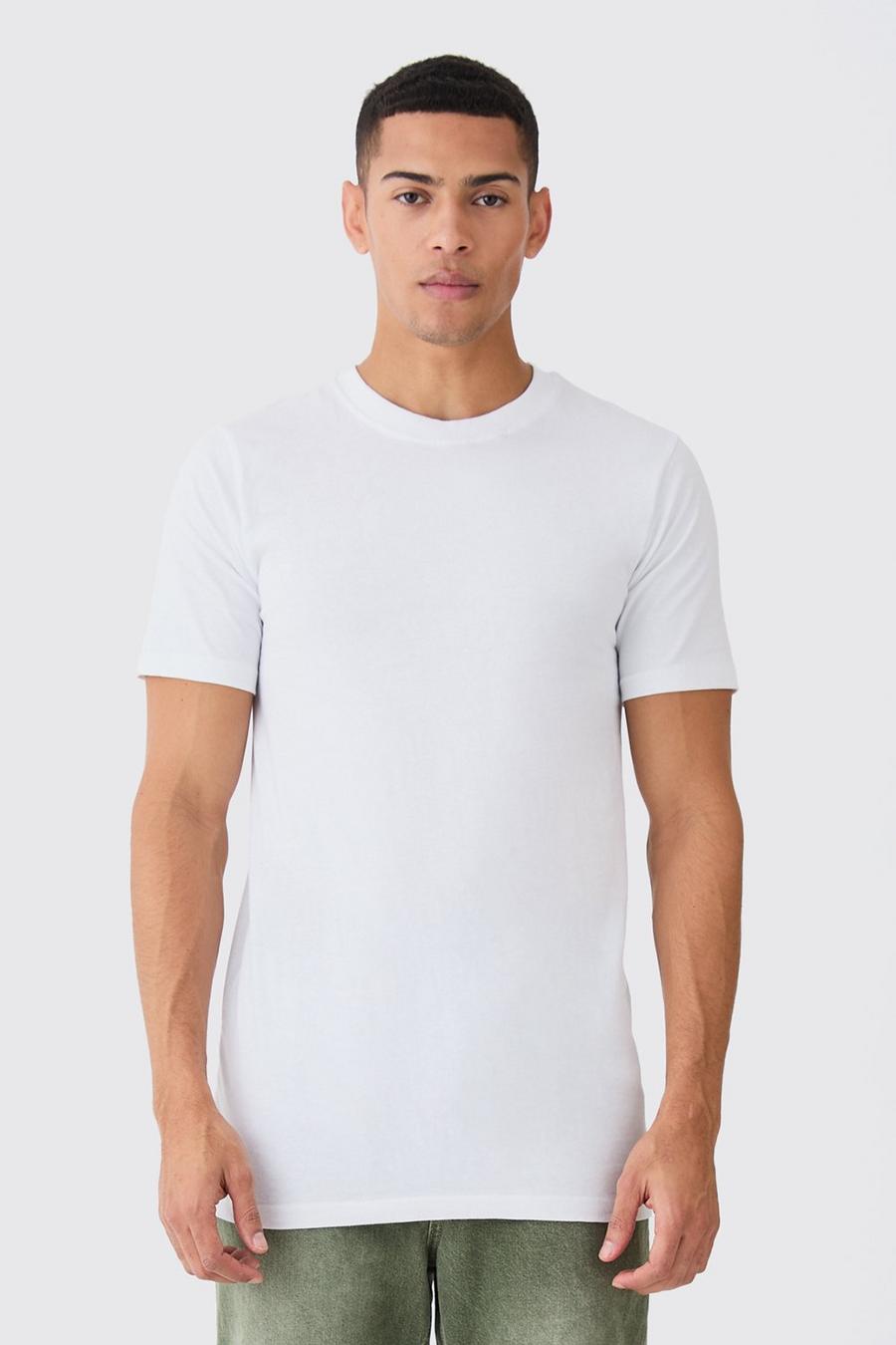 White Basic Long Line T-Shirt Met Crewneck