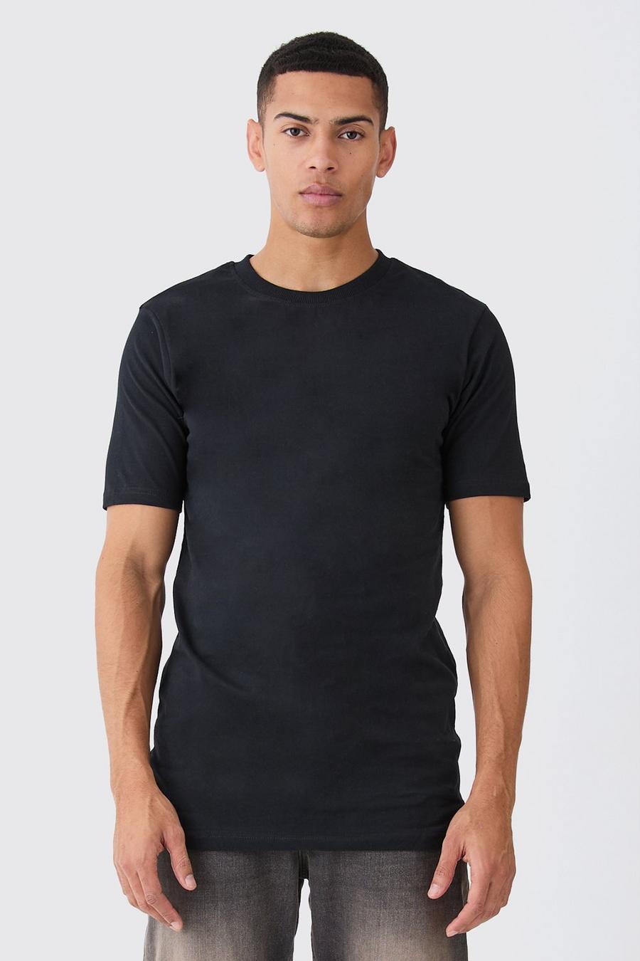 Black Basic Longline Crew Neck T-shirt image number 1