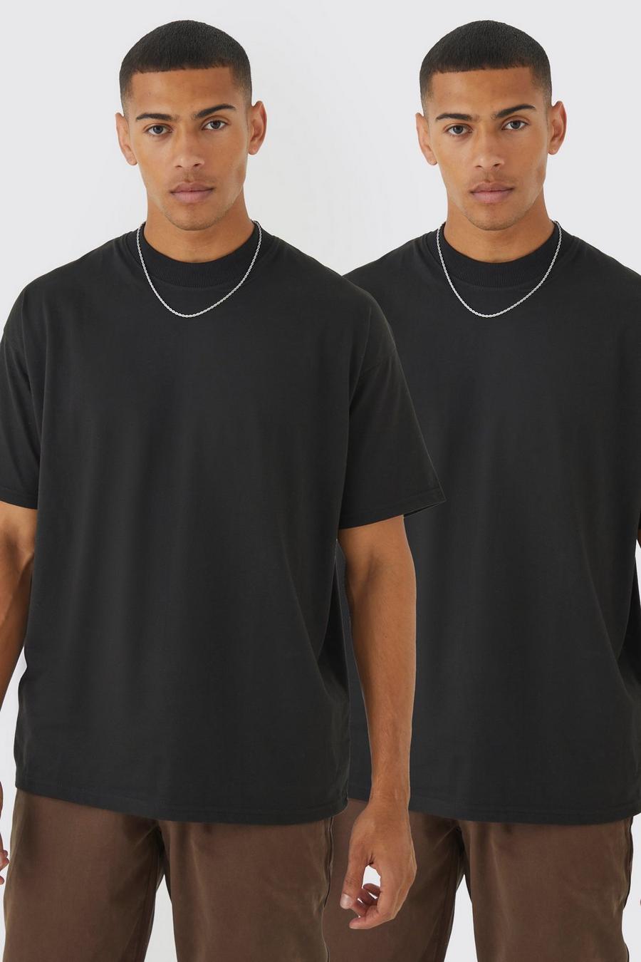 T-shirt oversize con girocollo esteso - 2 paia, Black