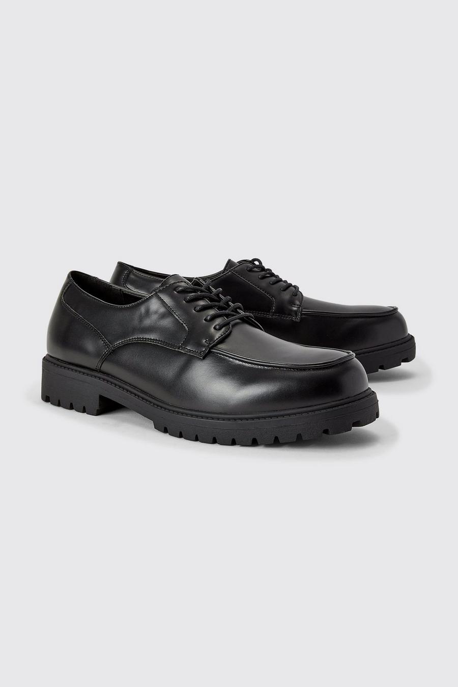 Black Chunky Sole Apron Front Shoes