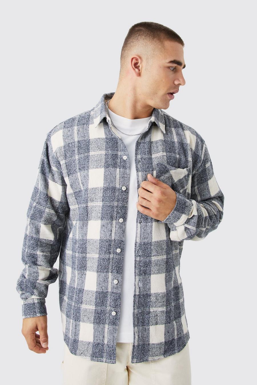 Camisa de manga larga jaspeada con estampado de cuadros, Grey