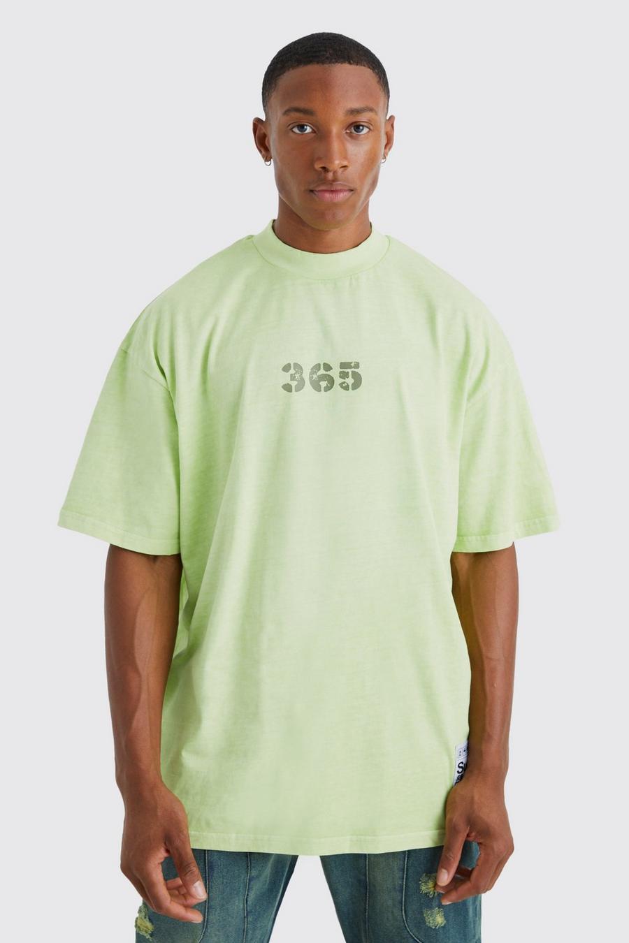 Camiseta oversize de tela desteñida gruesa con emblema, Lime