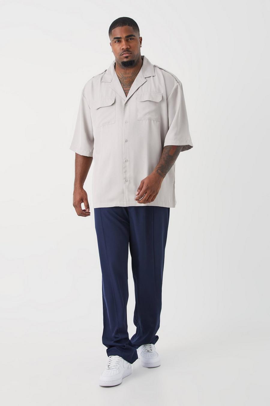 Set Plus Size camicia in twill stile Utility con spalle scese & pantaloni con nervature, Multi