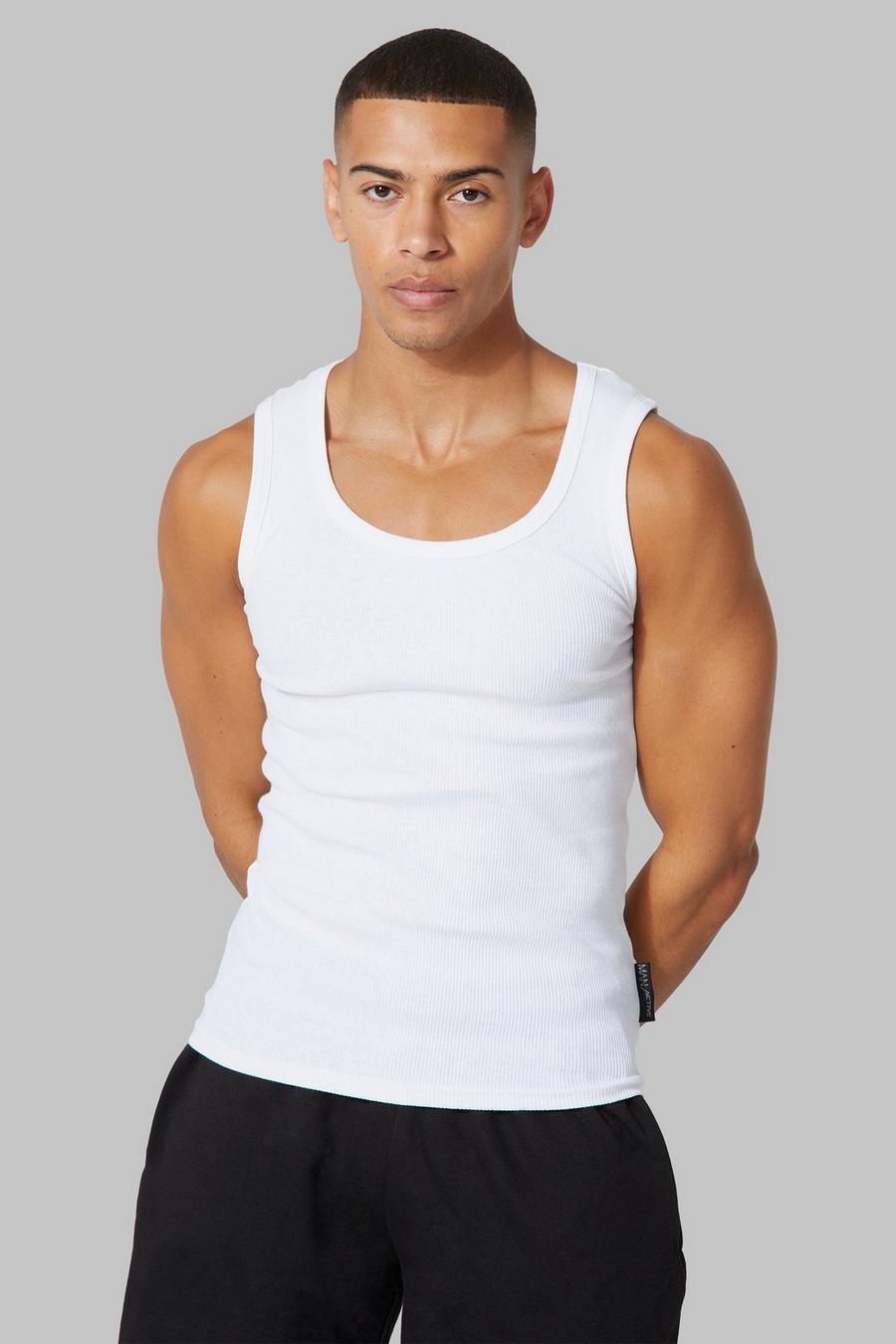 White Active Ribbed Muscle Vest 