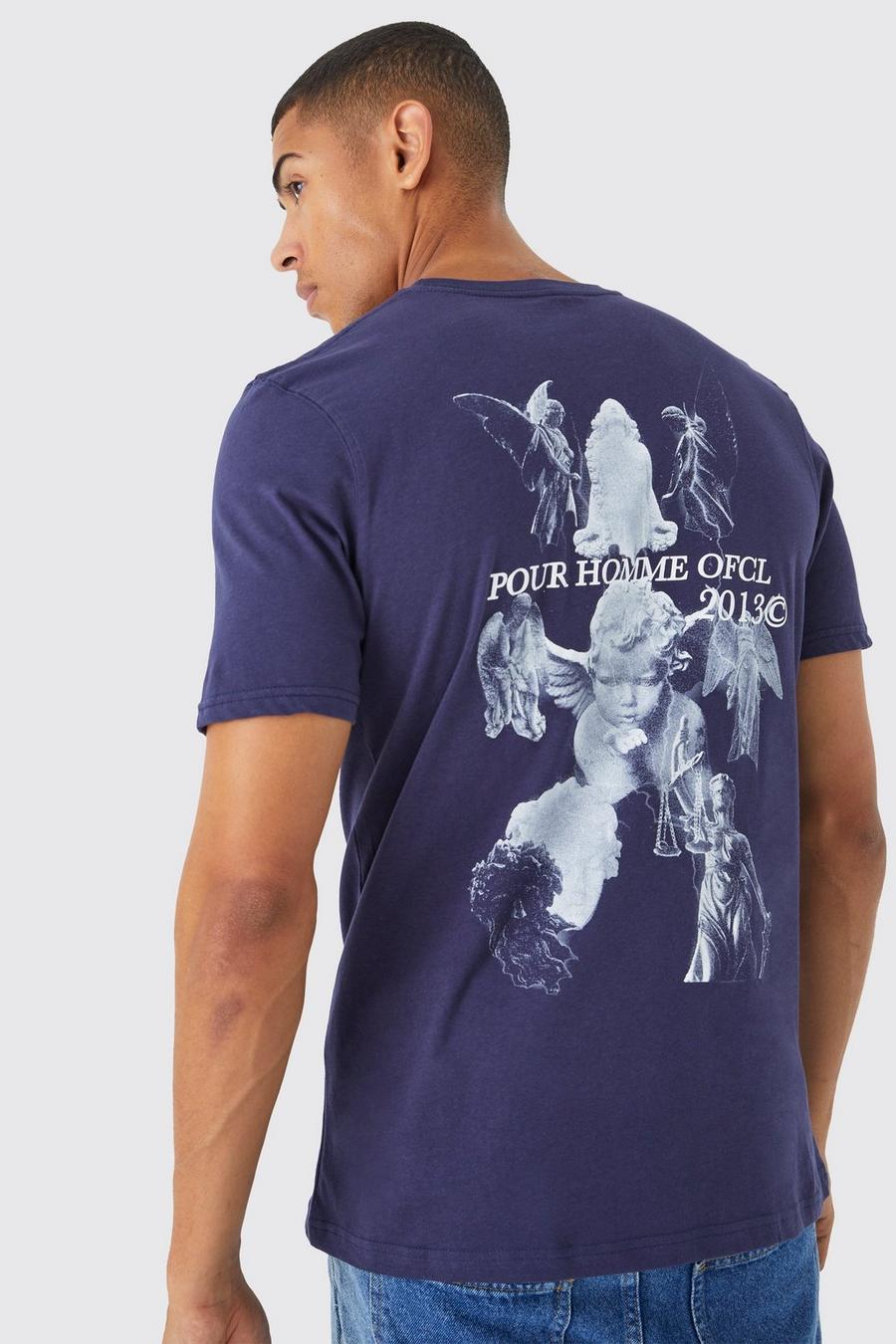 Camiseta con estampado gráfico Pour Homme renacentista, Navy