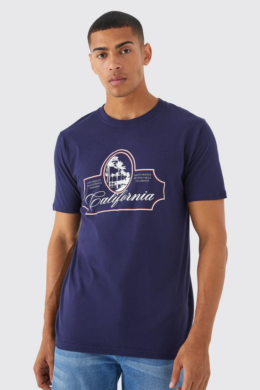 T-Shirt mit California-Print, Navy