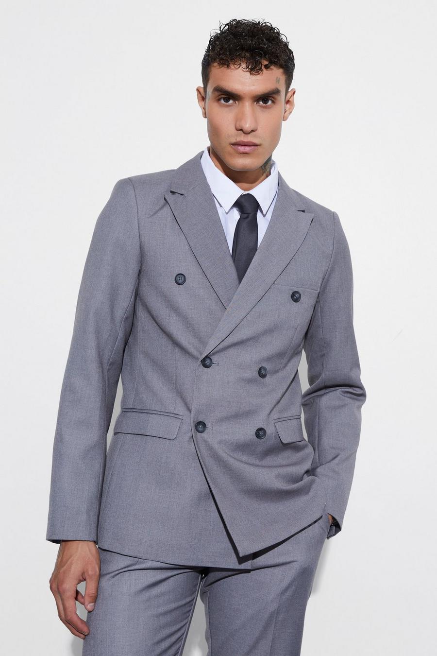 Grey marl Slim Fit Double Breasted Blazer image number 1