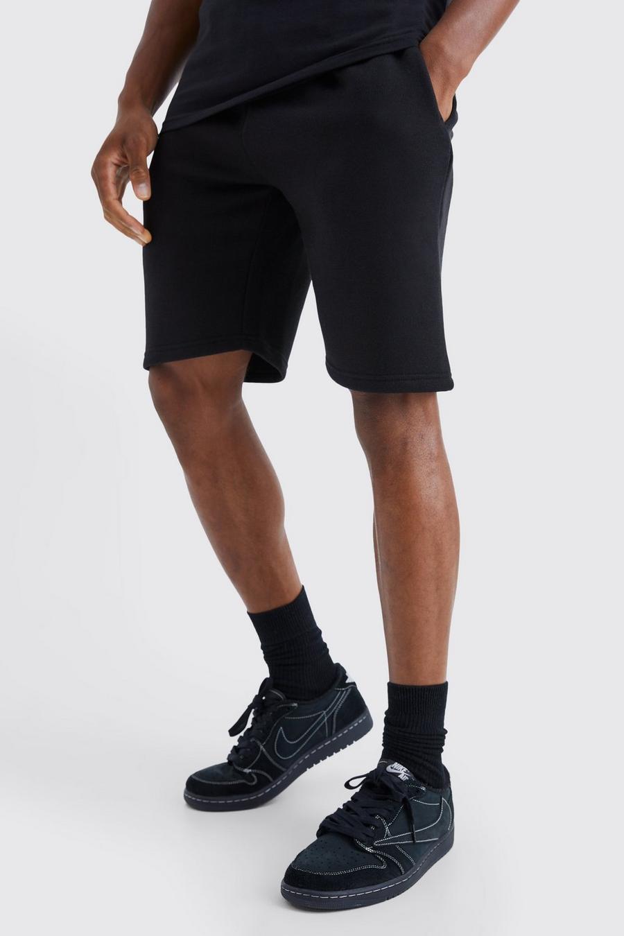 Black Slim Mid Length Jersey Short 