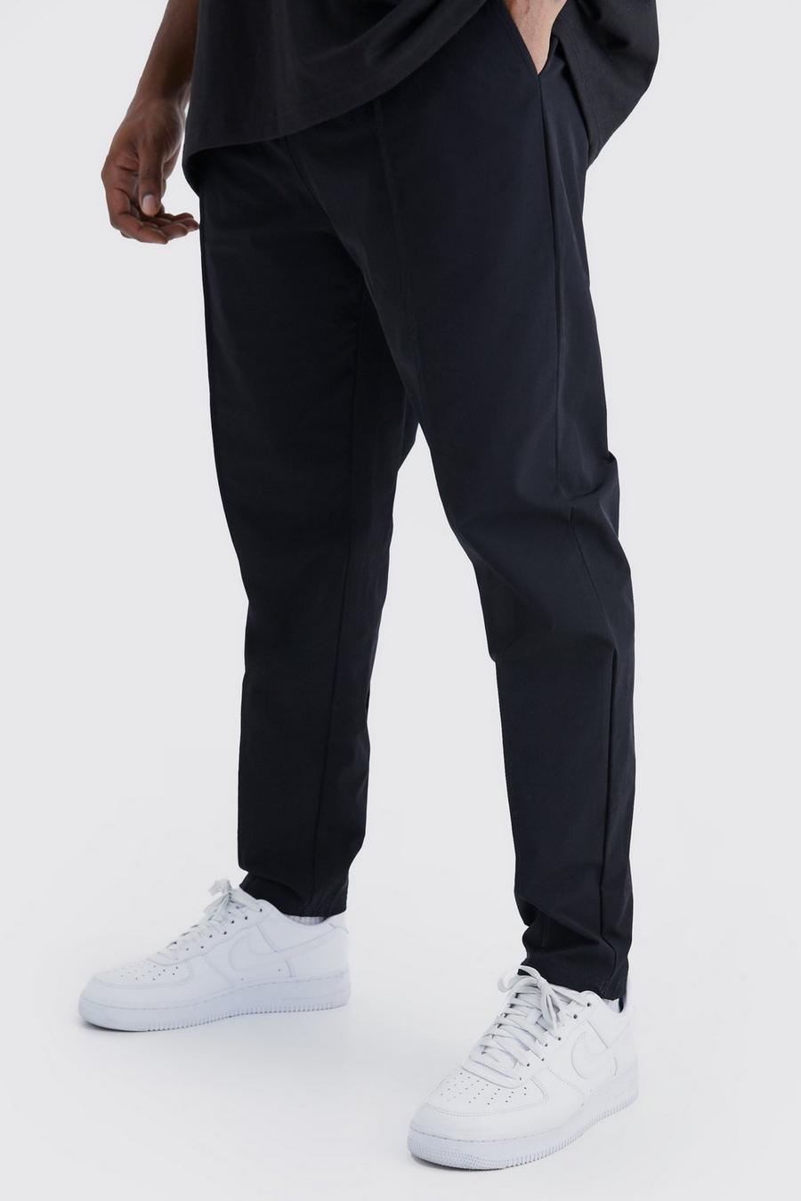 Pantaloni Plus Size in Stretch leggero elasticizzato con nervature, Black