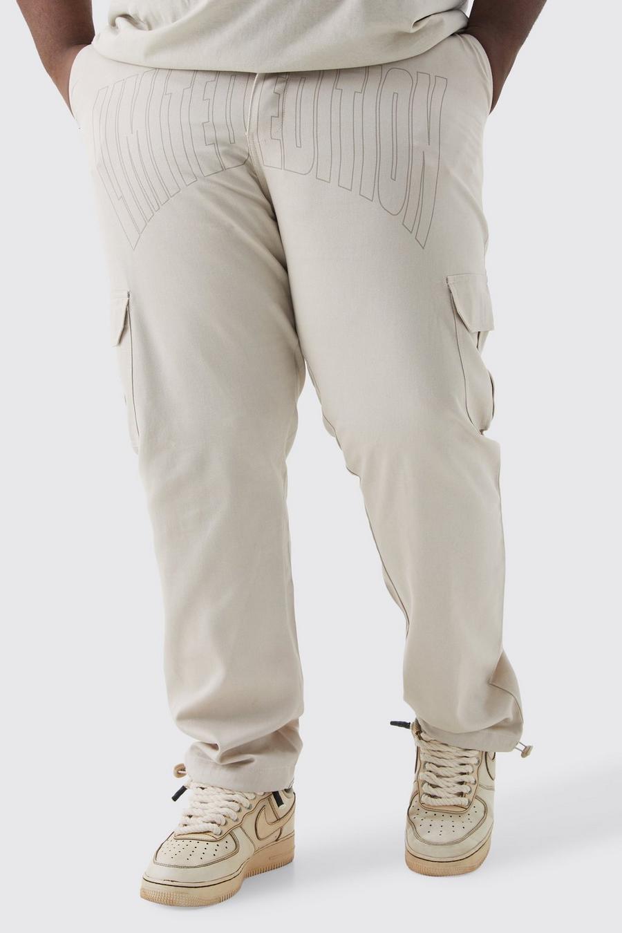 Pantaloni Cargo Plus Size Slim Fit con stampa tono su tono, Stone image number 1
