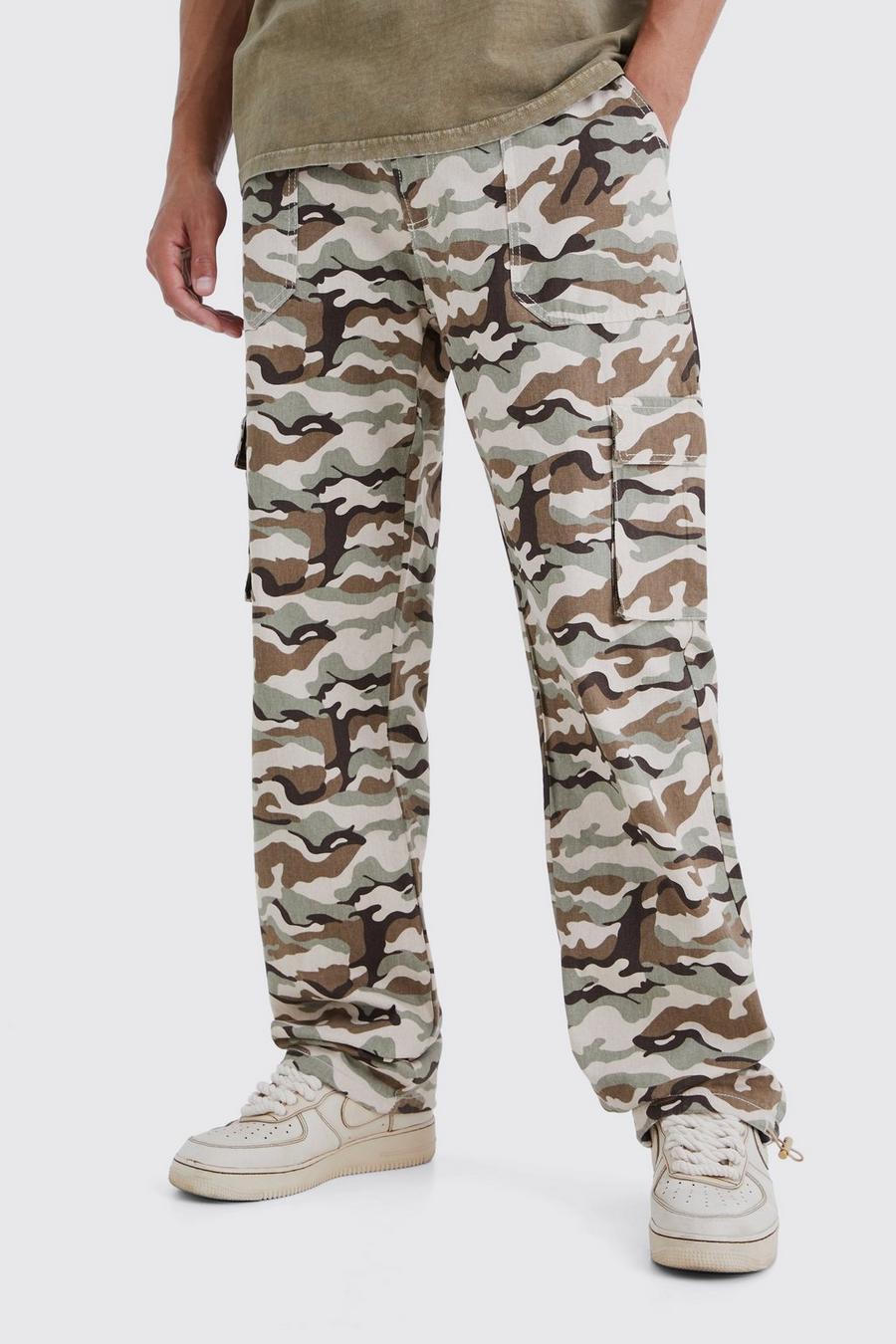 Tall - Pantalon cargo ample à imprimé camouflage, Sand