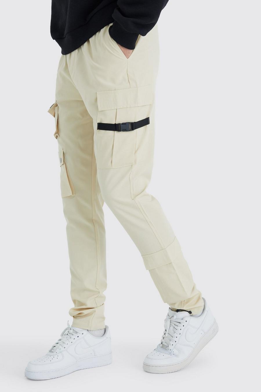 Pantaloni Tall Skinny Fit con tasche Cargo e fibbia, Stone