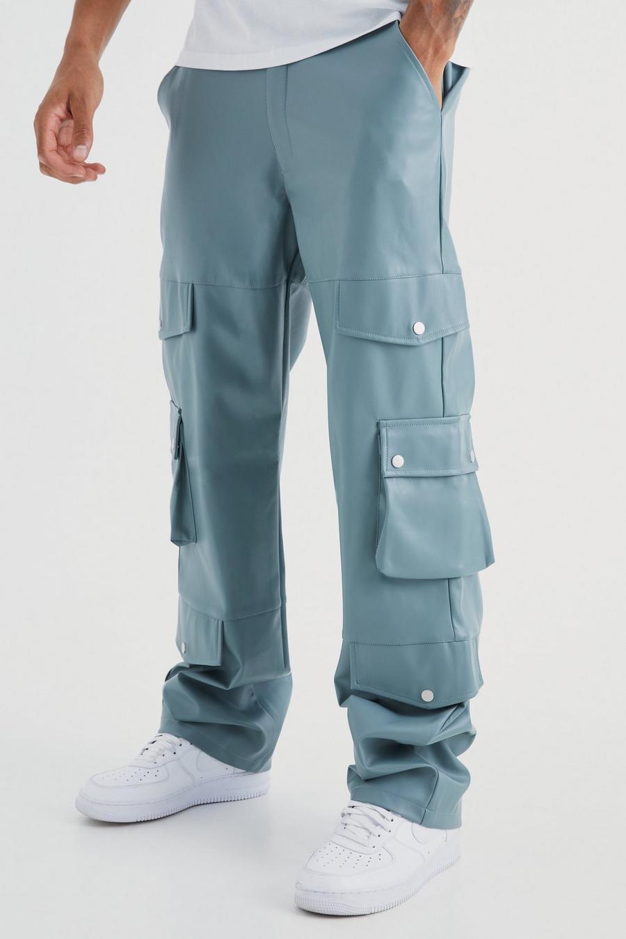 Teal Tall Fixed Relaxed Multi Cargo Pu Trouser