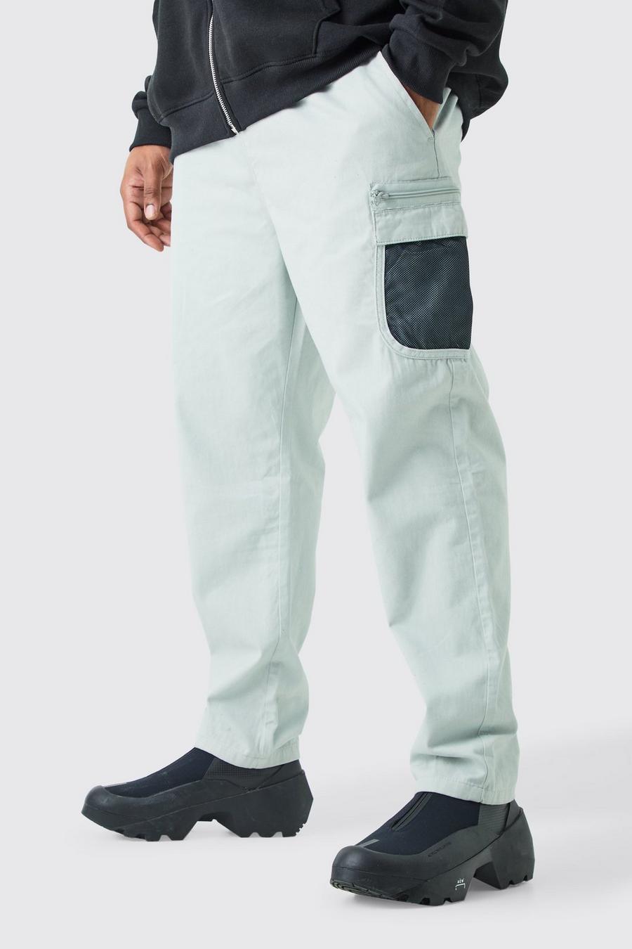 Pantaloni Cargo Plus Size in rete elasticizzata comfort con tasche, Light grey
