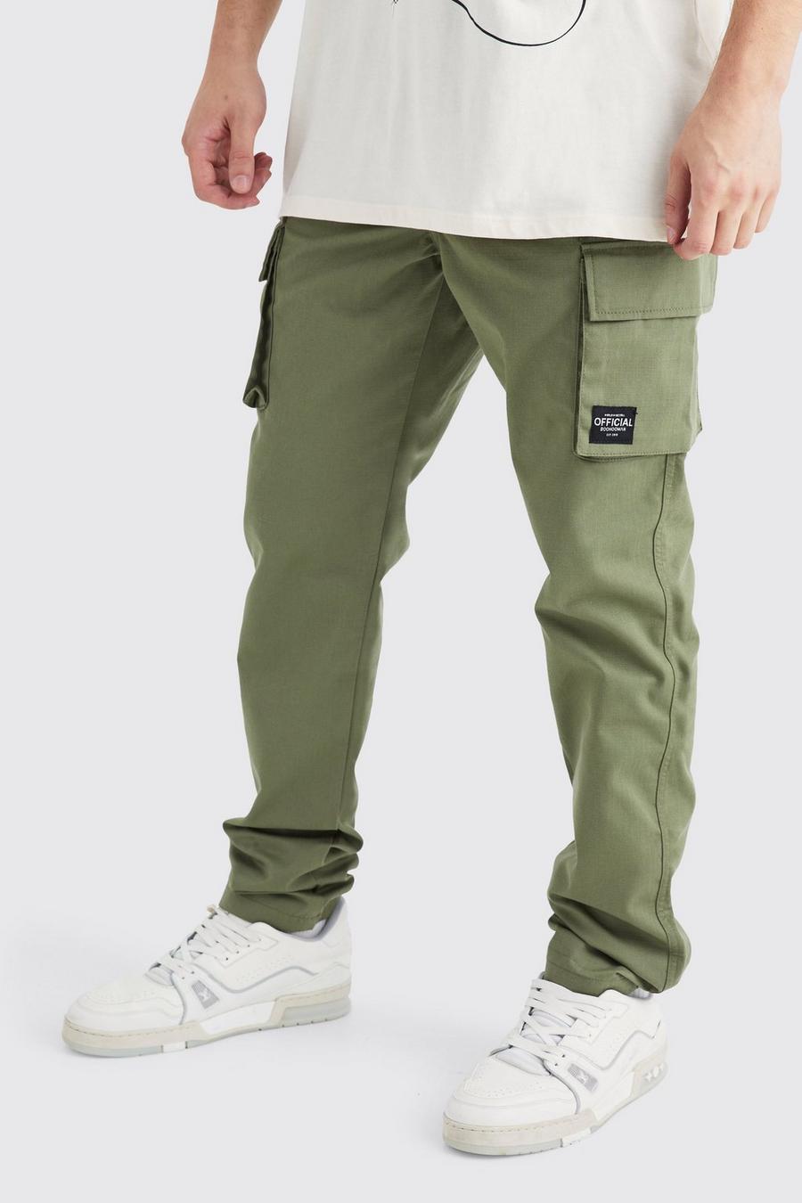 Khaki Tall Fixed Relaxed Ripstop Cargo Trouser With Tab