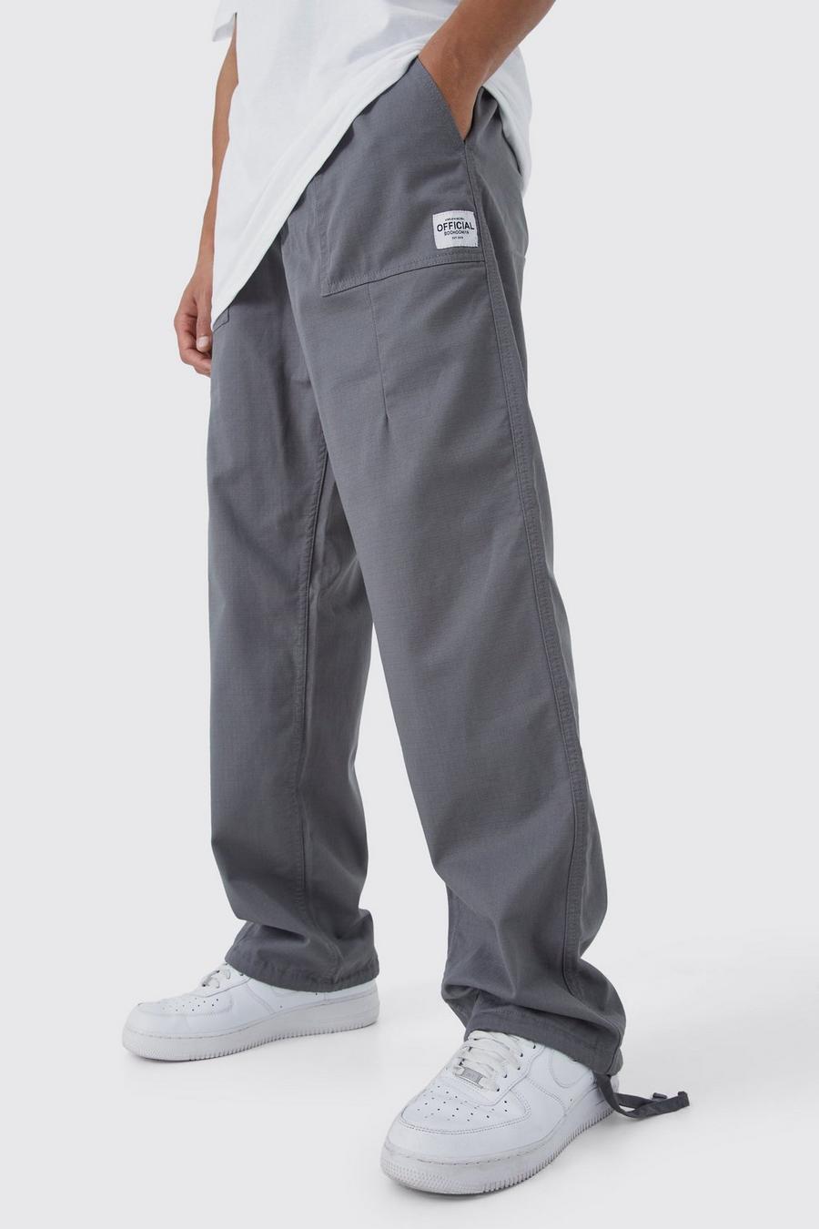 Charcoal Tall Elastic Relaxed Long Ripstop Trouser With Tab