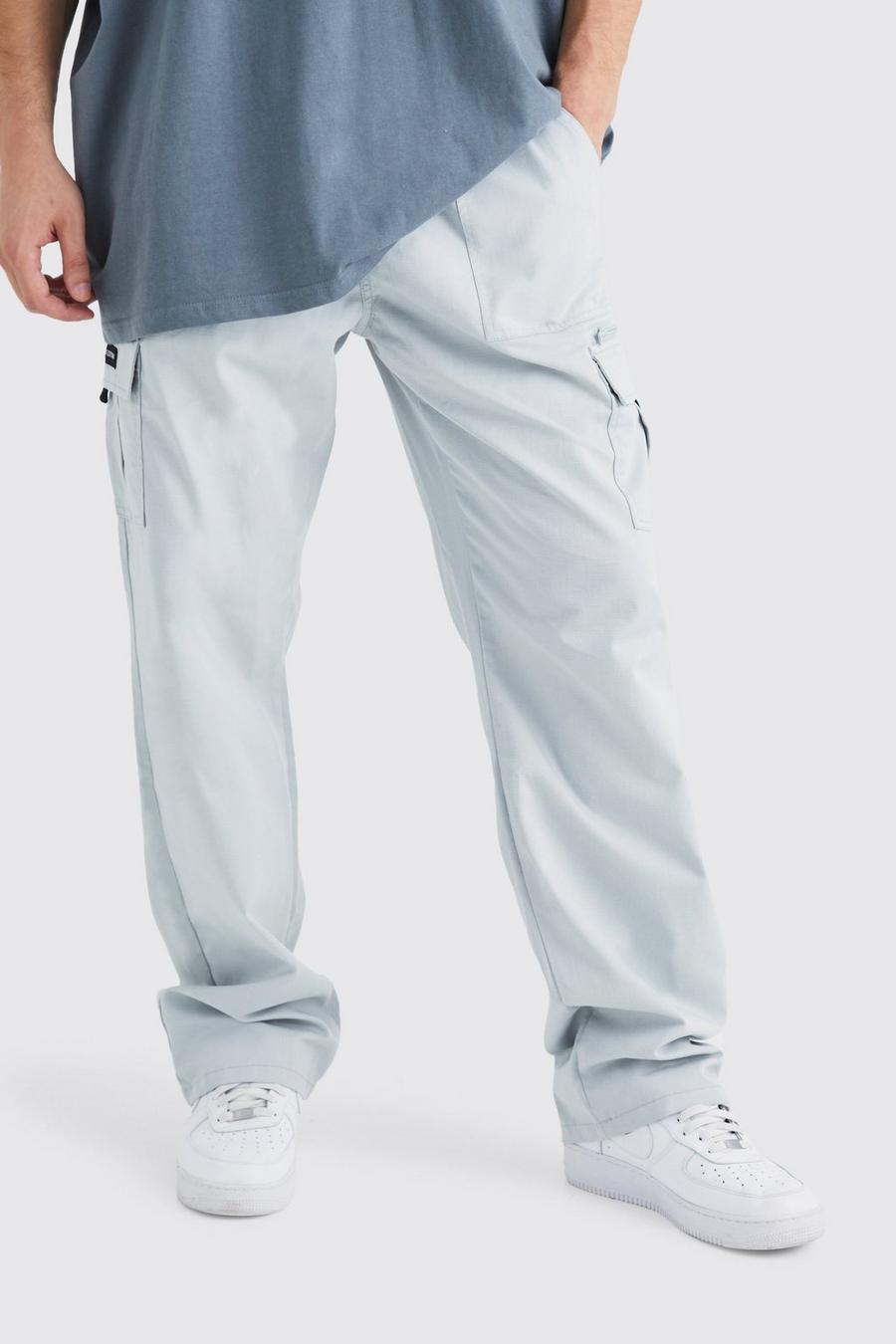 Light grey Tall Elastic Ripstop Cargo Zip Trouser