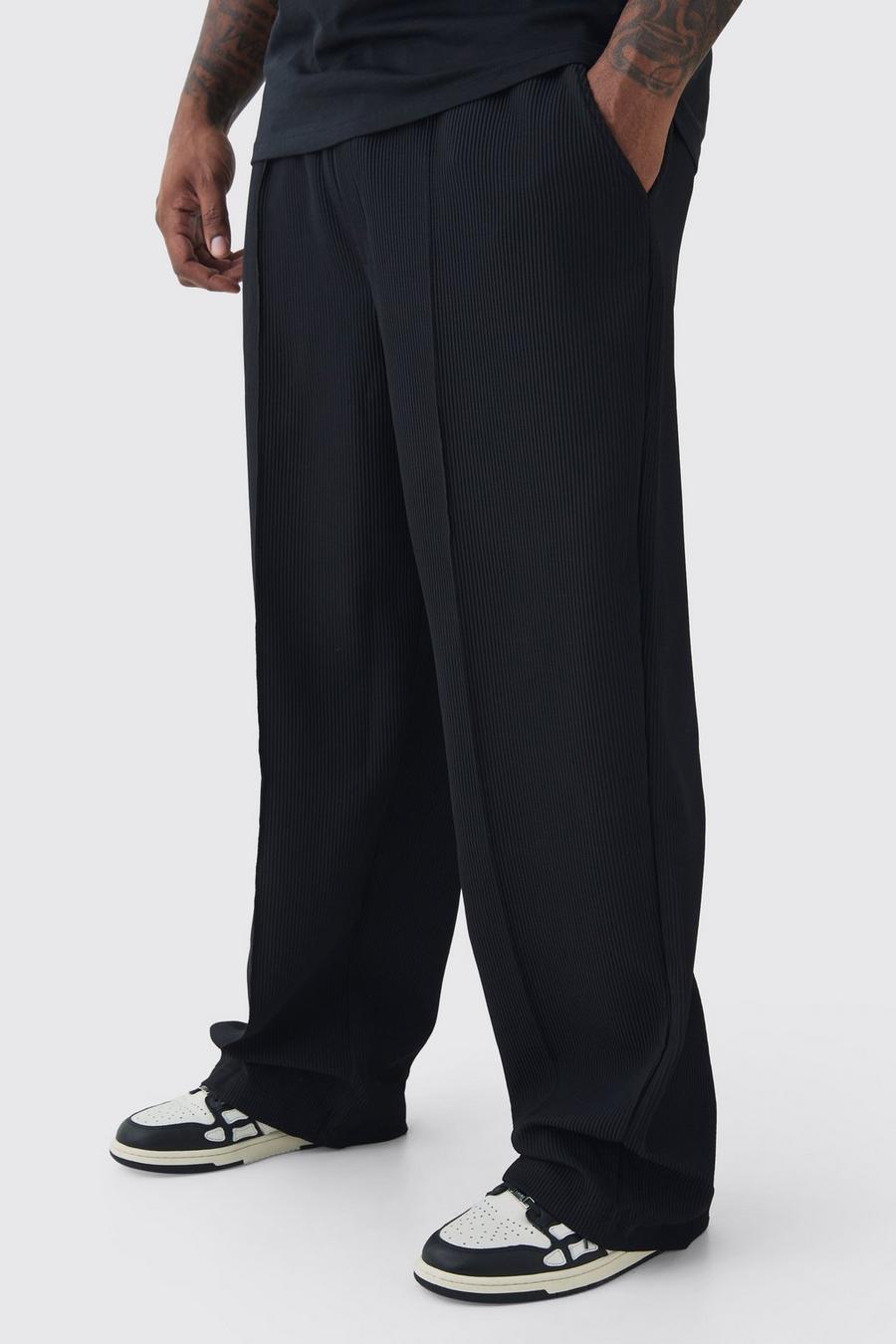 Black Plus Elastic Waist Relaxed Fit Pleated Trouser