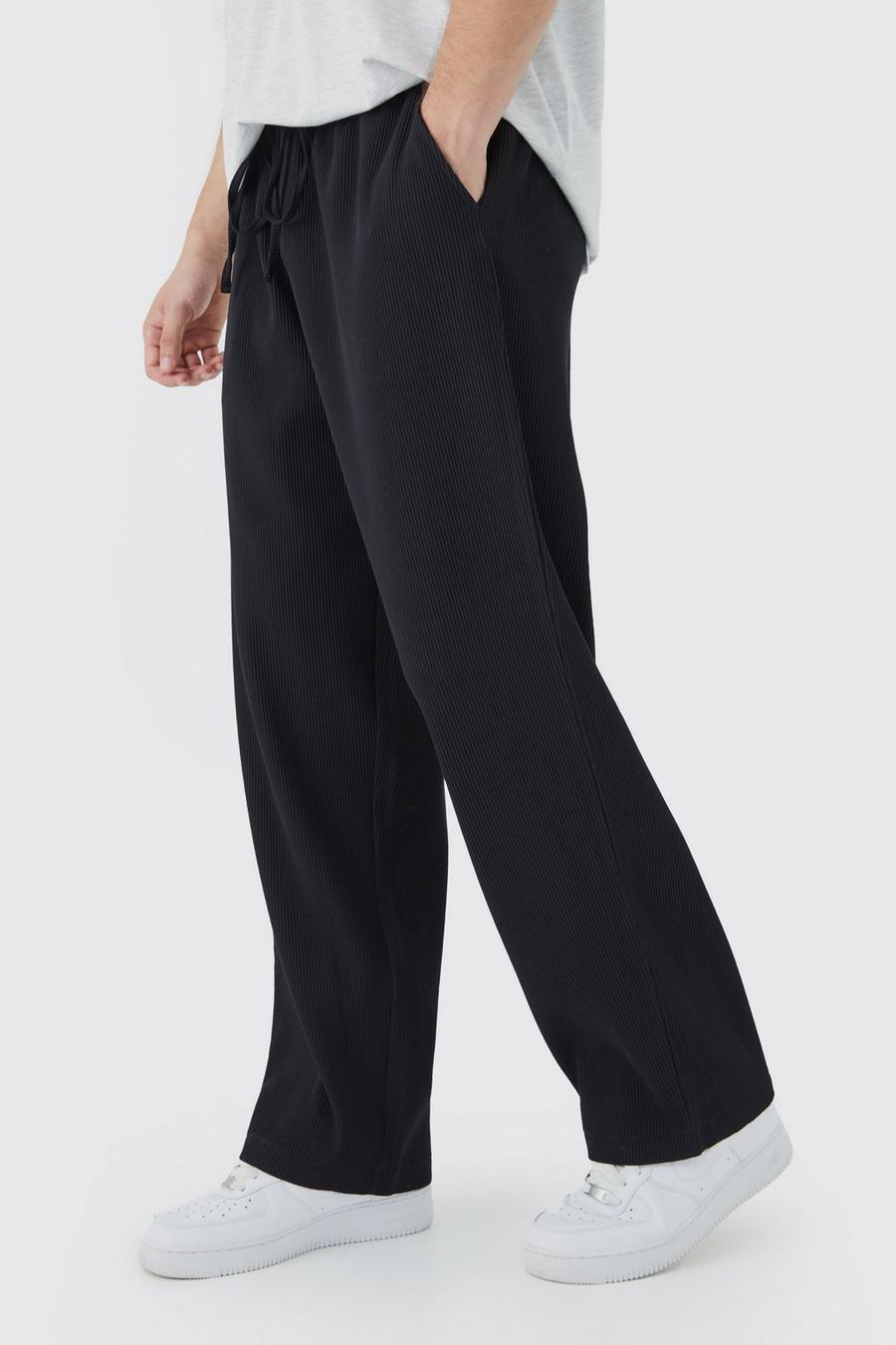 Black Tall Elastic Waist Relaxed Fit Cropped Pleated Trouser