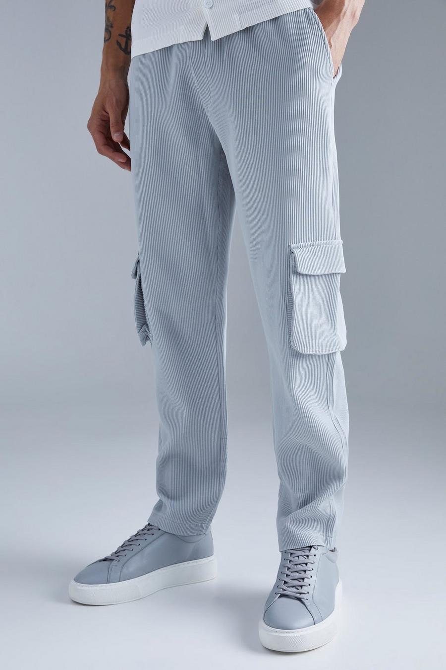 Pantalon cargo plissé à taille élastiquée, Light grey