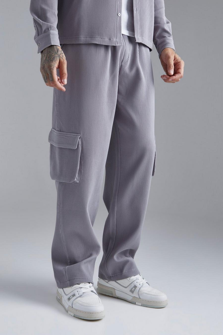 Charcoal Elastic Waist Relaxed Fit Cargo Pleated Trouser